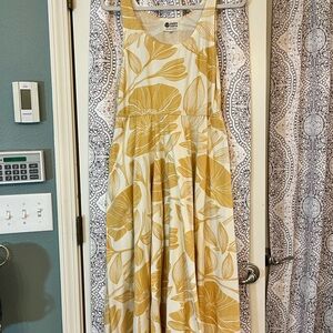 Happy Earth Organic Cotton Mustard Floral Dress with pockets